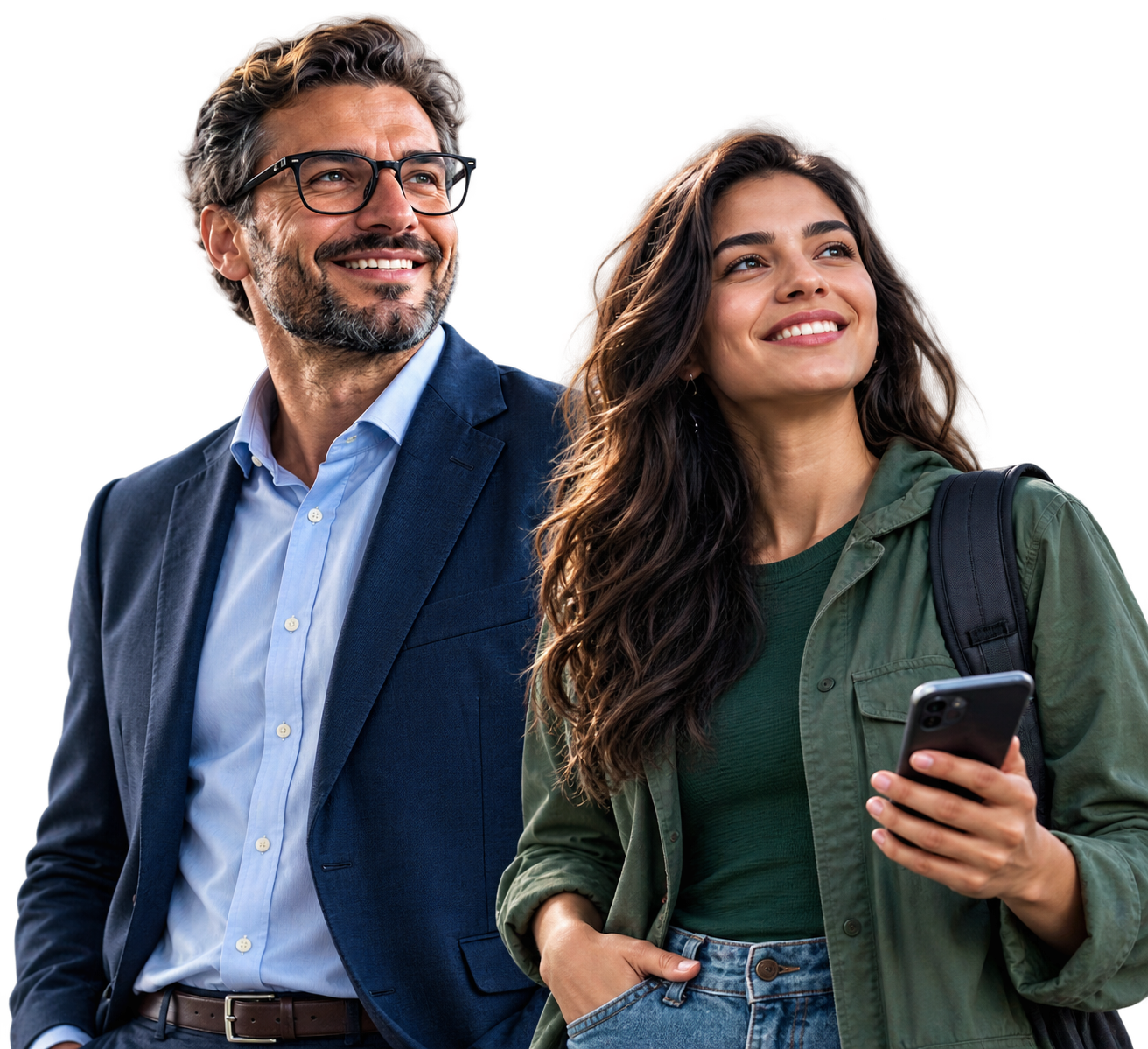 Executivo e profissional sorrindo em um ambiente corporativo